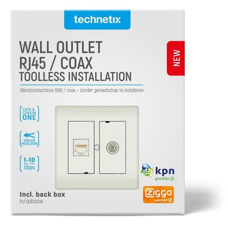 Technetix CL50-combi TV + RJ45 WCD einddoos, Doe-het-zelf en Verbouw, Elektra en Kabels, Stopcontact, Nieuw, Ophalen of Verzenden