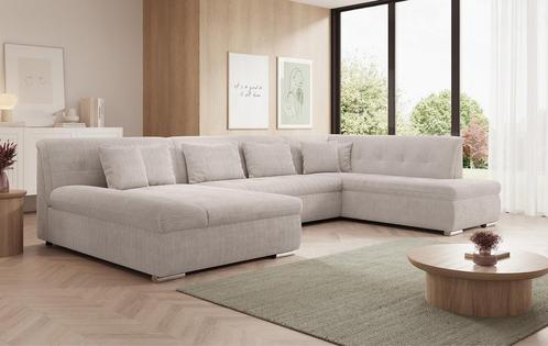 Hoekbank U-vorm beige ribstof hoeksalon met slaapfunctie, Huis en Inrichting, Banken | Bankstellen, 300 cm of meer, 150 cm of meer