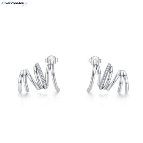 Zilveren multiple hoops zirkonia oorstekers, Sieraden, Tassen en Uiterlijk, Oorbellen, Nieuw, Verzenden