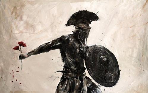The Rodríguez - Spartan with Flowers- XXXL - Gran Formato, Antiek en Kunst, Kunst | Schilderijen | Modern