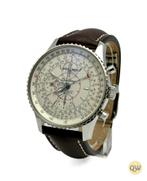 Breitling Navitimer Montbrillant Datora White 43MM, Leer, Staal, Breitling, Polshorloge