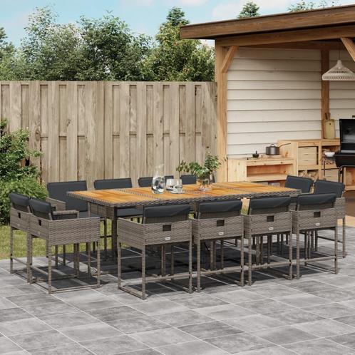 vidaXL 13-delige Tuinset met kussens poly rattan grijs, Tuin en Terras, Tuinsets en Loungesets, Tuinset, Nieuw, 2 zitplaatsen