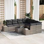 vidaXL Tuin Sofa Set met kussen 9 pcs Grijs poly rattan, Tuin en Terras, Tuinsets en Loungesets, Verzenden, Nieuw, Rotan