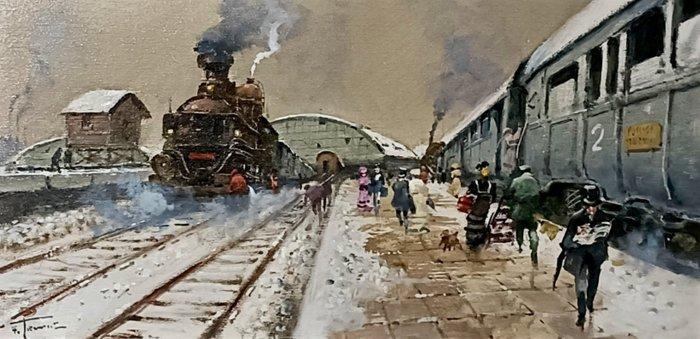Francesco Tammaro (1939) - Neve sulla Ferrovia, Antiek en Kunst, Kunst | Schilderijen | Klassiek