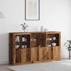 vidaXL Buffetkast met LED Lichten Oud Hout 181.5x37x100 cm, Huis en Inrichting, Minder dan 50 cm, Verzenden, 100 tot 150 cm, Nieuw