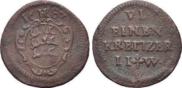 Cu-heller 1687 Wuerttemberg Friedrich Karl 1677-1693, Postzegels en Munten, Munten | Europa | Niet-Euromunten, Verzenden