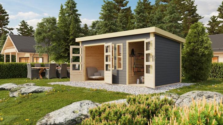Karibu tuinhuis Schönbuch 2 Grijs, 458 x 302 cm, Tuin en Terras, Tuinhuizen