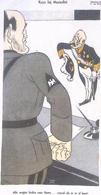 Spotprent met Ruys bij Mussolini (lijst optie, Lithos), Antiek en Kunst, Verzenden