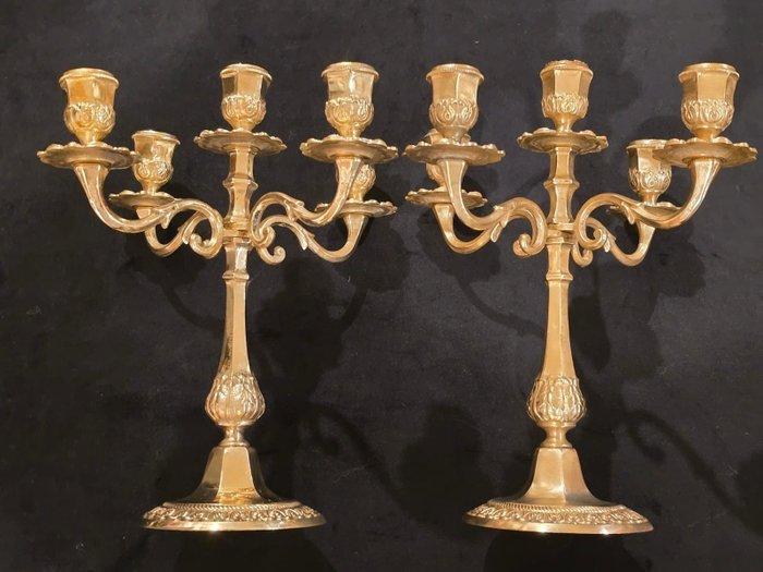 Kandelaber (2) - Verguld messing - Gouden bronzen kandelaars, Antiek en Kunst, Antiek | Overige Antiek
