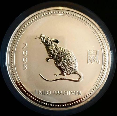 Year of the Mouse Lunar I - 1 kg 2008 (3.344 oplage), Postzegels en Munten, Munten | Oceanië, Losse munt, Zilver, Verzenden