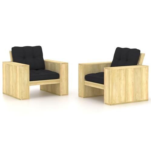 vidaXL Tuinstoelen 2 st met zwarte kussens geïmpregneerd, Tuin en Terras, Tuinstoelen, Nieuw, Verzenden