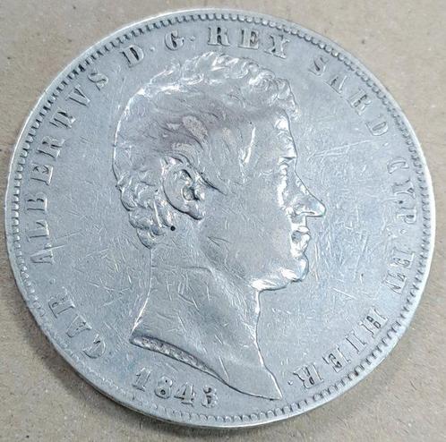 Italië, Savoye Carlo Alberto. 5 Lire 1843 Genova (Zonder, Postzegels en Munten, Munten | Europa | Niet-Euromunten