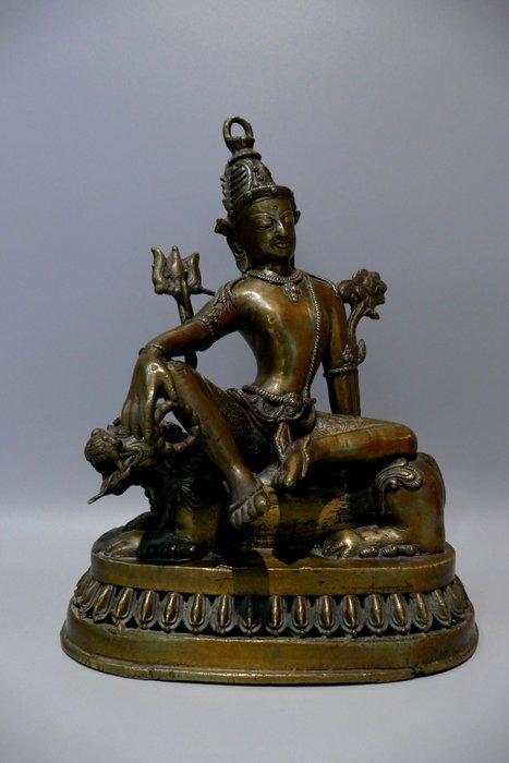 Lord Shiva zittend op een leeuw - Brons - Nepal - 20e eeuw, Antiek en Kunst, Antiek | Overige Antiek