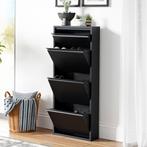 Schoenenkast Sokndal 4 kleppen zwart 118x50x15 cm [en.casa], Verzenden, Nieuw