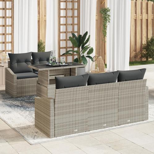 vidaXL 6-delige tuinbankset met kussen in lichtgrijs poly, Tuin en Terras, Tuinsets en Loungesets, Nieuw, Rotan, Verzenden