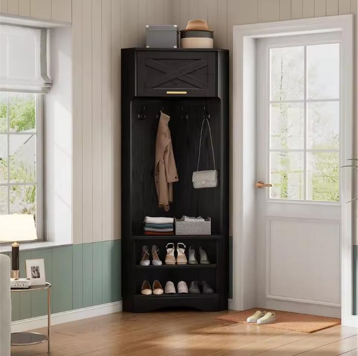 Zwarte Hal Kledingkast met 4 Haken – Modern en 180 cm Hoog, Huis en Inrichting, Kasten | Kledingkasten, Nieuw, Verzenden