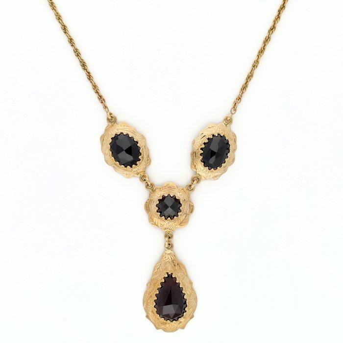 Halsketting - 14 karaat Geel goud - Granaat, Sieraden, Tassen en Uiterlijk, Kettingen