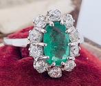 Ring - 18 karaat Witgoud Smaragd - Diamant, Nieuw