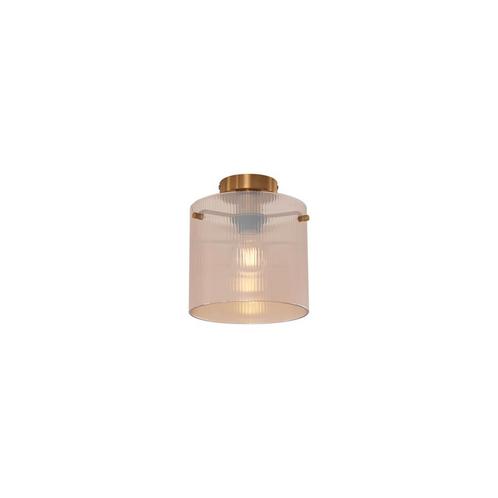 Art Deco plafondlamp messing met amber glas - Laura, Huis en Inrichting, Lampen | Plafondlampen, Nieuw, Glas