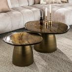 *WOONWINKEL* Unieke Salontafelset Getrokken Glas Goudkleurig, Huis en Inrichting, Tafels | Salontafels, Verzenden, Nieuw
