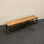 Antiek houten halbankje, (bxd) 176x36 cm, hout - leer, Huis en Inrichting, Ophalen of Verzenden, Gebruikt, Leer