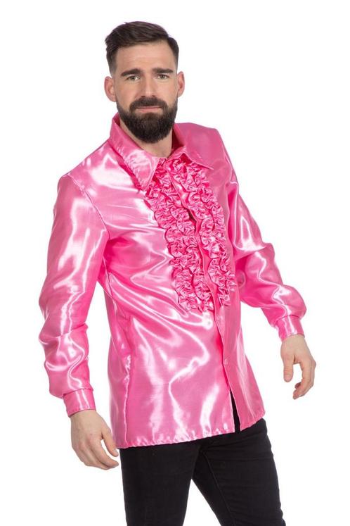 Disco Blouse Ruches Roze, Kleding | Heren, Carnavalskleding en Feestkleding, Nieuw, Verzenden