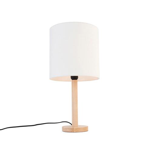 Landelijke tafellamp hout met witte kap - Mels, Huis en Inrichting, Lampen | Tafellampen, Nieuw, Overige materialen, Minder dan 50 cm