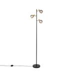 Art deco vloerlamp zwart en goud met smoke glas 3-lichts -, Nieuw, Overige materialen, Art Deco, 150 tot 200 cm