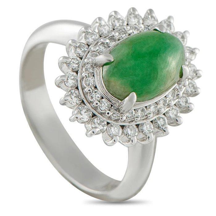Ring Platina, Platina en 0,69ct Diamanten Jade Ring -, Sieraden, Tassen en Uiterlijk, Ringen