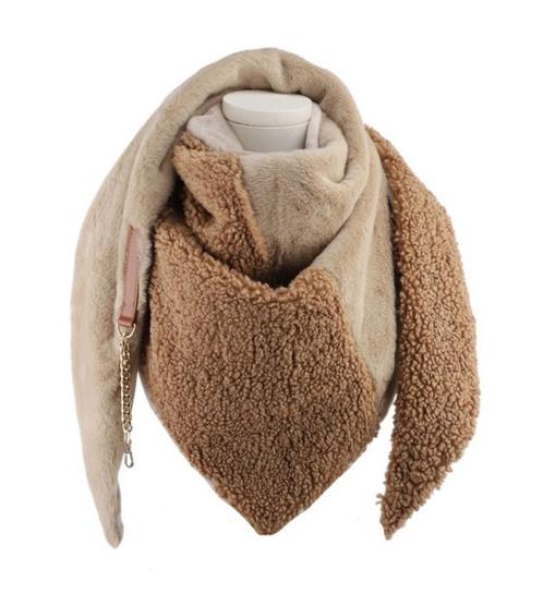 Sjaal - Teddy plain - Camel, Kleding | Dames, Mutsen, Sjaals en Handschoenen, Sjaal, Nieuw, Verzenden