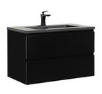 Badkamermeubel Set Angela 80cm Mat Zwart Badmeubel, Huis en Inrichting, Badkamer | Badkamermeubels, Verzenden, Nieuw, Wastafelkast
