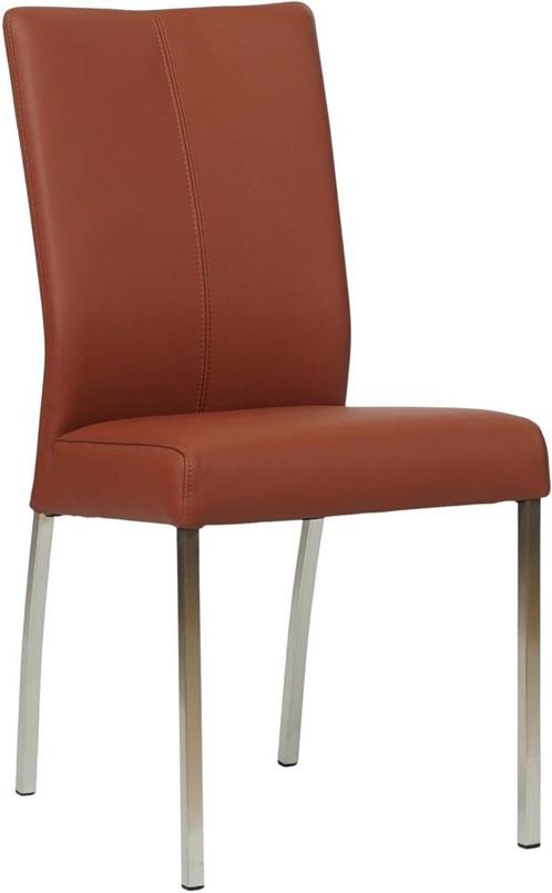Donkercognac leren moderne eetkamerstoel - poot vierkant rvs, Huis en Inrichting, Stoelen, Eén, Overige kleuren, Nieuw, Leer, Ophalen of Verzenden
