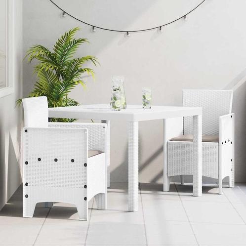vidaXL Tuin Eetset 3 pcs Wit Polt riet, Tuin en Terras, Tuinsets en Loungesets, Nieuw, Rotan, Verzenden