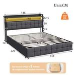 Gestoffeerd Bed met LED, USB-poort en Hydraulische Lades, Verzenden, Nieuw