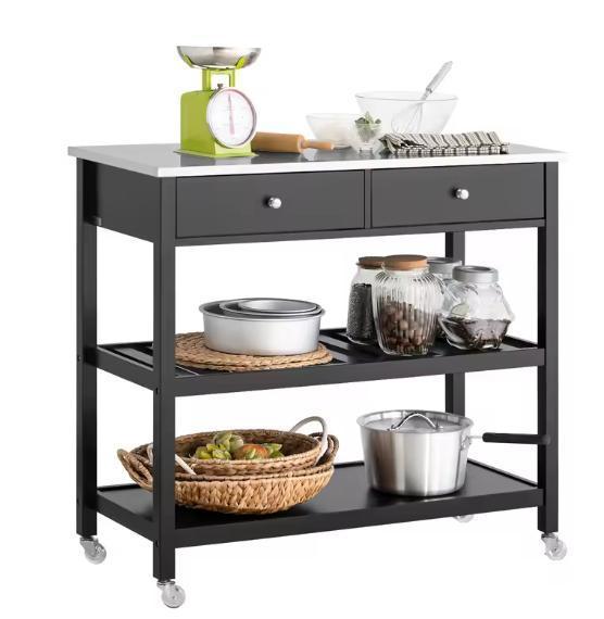 Keukenwagen 100 cm Zwart – RVS Blad met Lades & Planken, Huis en Inrichting, Keuken | Keukenelementen, Nieuw, Verzenden