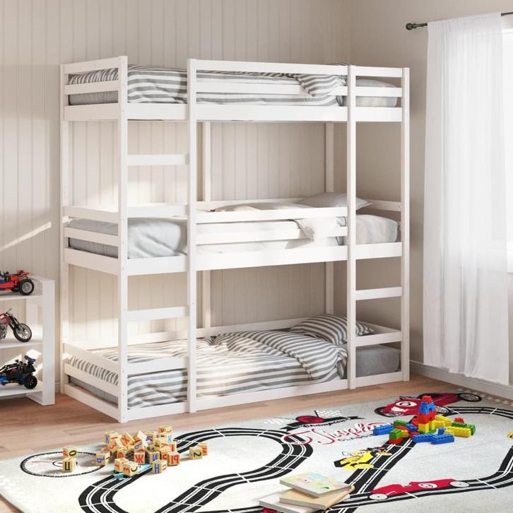 vidaXL Stapelbed 3-persoons massief grenenhout wit 75x190 cm, Huis en Inrichting, Slaapkamer | Bedden, Wit, Nieuw, Hout, Verzenden