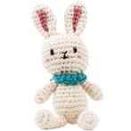 Gehaakt knuffelkonijn wit met turqoise sjaal - 25cm incl ore