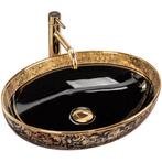REA Ovale opzetwastafel - glans zwart/goud - 52x40x13.5 c..., Ophalen of Verzenden, Nieuw