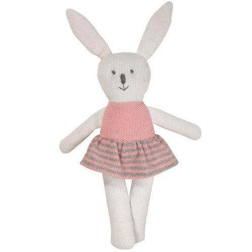 Knuffelkonijn gebreid wit met roze/grijs jurkje - 28cm NIEUW, Kinderen en Baby's, Speelgoed | Knuffels en Pluche, Nieuw, Ophalen of Verzenden