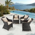 4 luxe wicker fauteuils met kussens - grijs, Tuin en Terras, Verzenden, Nieuw