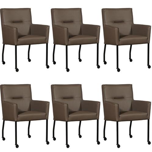 Set van 6 Bruine leren moderne eetkamerstoelen - Toledo Leer, Huis en Inrichting, Stoelen, Vijf, Zes of meer stoelen, Overige kleuren