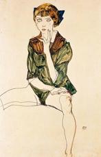 Egon Schiele - “Girl in green shirt 1913”. Gesigneerd en, Antiek en Kunst