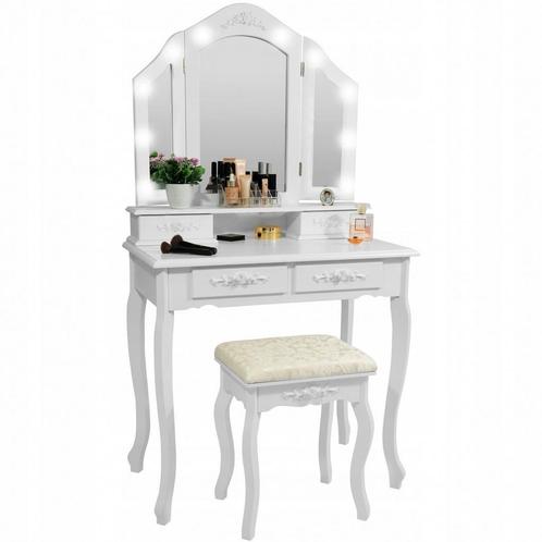 Stijlvolle kaptafel met LED-verlichte spiegel - Wit - 75x..., Huis en Inrichting, Tafels | Kaptafels, Nieuw, Hout, 100 tot 150 cm