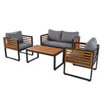 Tuin Loungeset 4-Delig – IJzer &amp; Hout, Met Kussens, Tuin en Terras, Verzenden, Nieuw, Bank, Tuinset