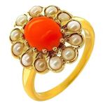 Ring - 18 karaat Geel goud - 1.50ct. tw. Koraal - Parel -, Nieuw