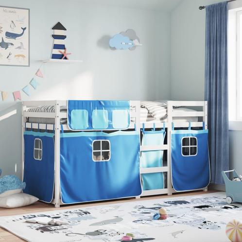vidaXL Stapelbed met gordijnen 80x200 cm massief grenenhout, Huis en Inrichting, Slaapkamer | Bedden, 80 cm, 200 cm, Blauw, Eenpersoons