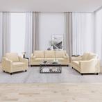 vidaXL 3-delige Loungeset met kussens stof crèmekleurig, Huis en Inrichting, Banken | Bankstellen, Verzenden, 150 tot 200 cm, Nieuw