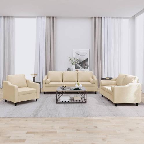 vidaXL 3-delige Loungeset met kussens stof crèmekleurig, Huis en Inrichting, Banken | Bankstellen, Nieuw, 150 tot 200 cm, Stof