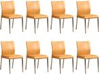Set van 8 Cognac leren moderne eetkamerstoelen - poot vierka, Huis en Inrichting, Nieuw, Vijf, Zes of meer stoelen, Modern, Leer