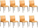 Set van 8 Cognac leren moderne eetkamerstoelen - poot vierka, Huis en Inrichting, Overige kleuren, Nieuw, Leer, Ophalen of Verzenden